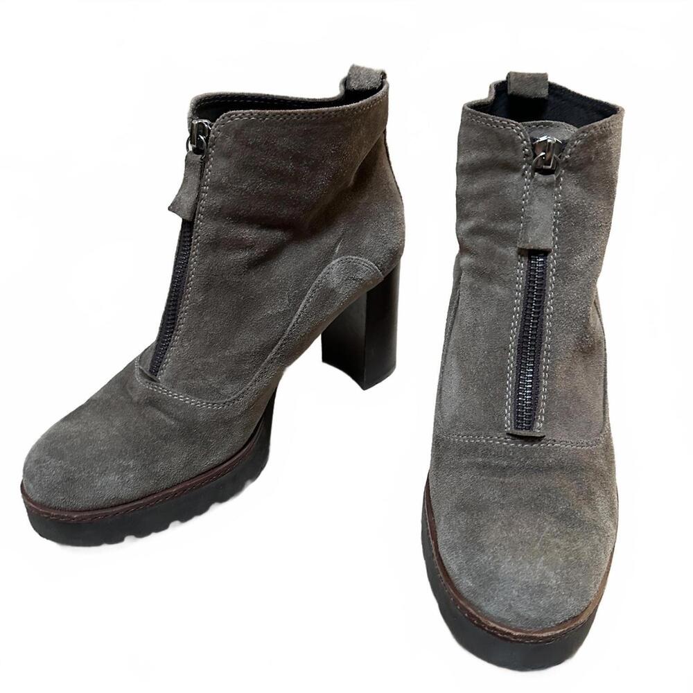 GADEA Gray Brown Suede Women's Heeled Ankle Boots with Front Zipper SIZE 9